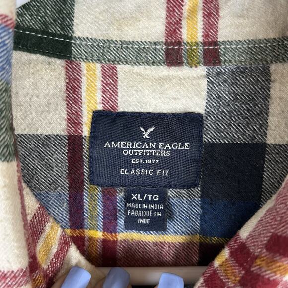 American Eagle Long Sleeve Button Up Flannel Shirt Mens XL Classic Fit Plaid Top - Picture 3 of 11